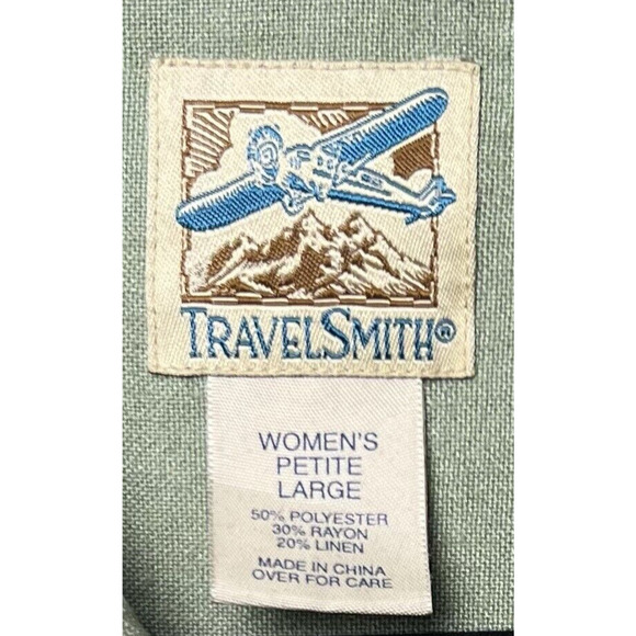 Travelsmith Women’s Lightweight Blouse Adjustable Waist Linen Blend Green PL - Picture 5 of 6